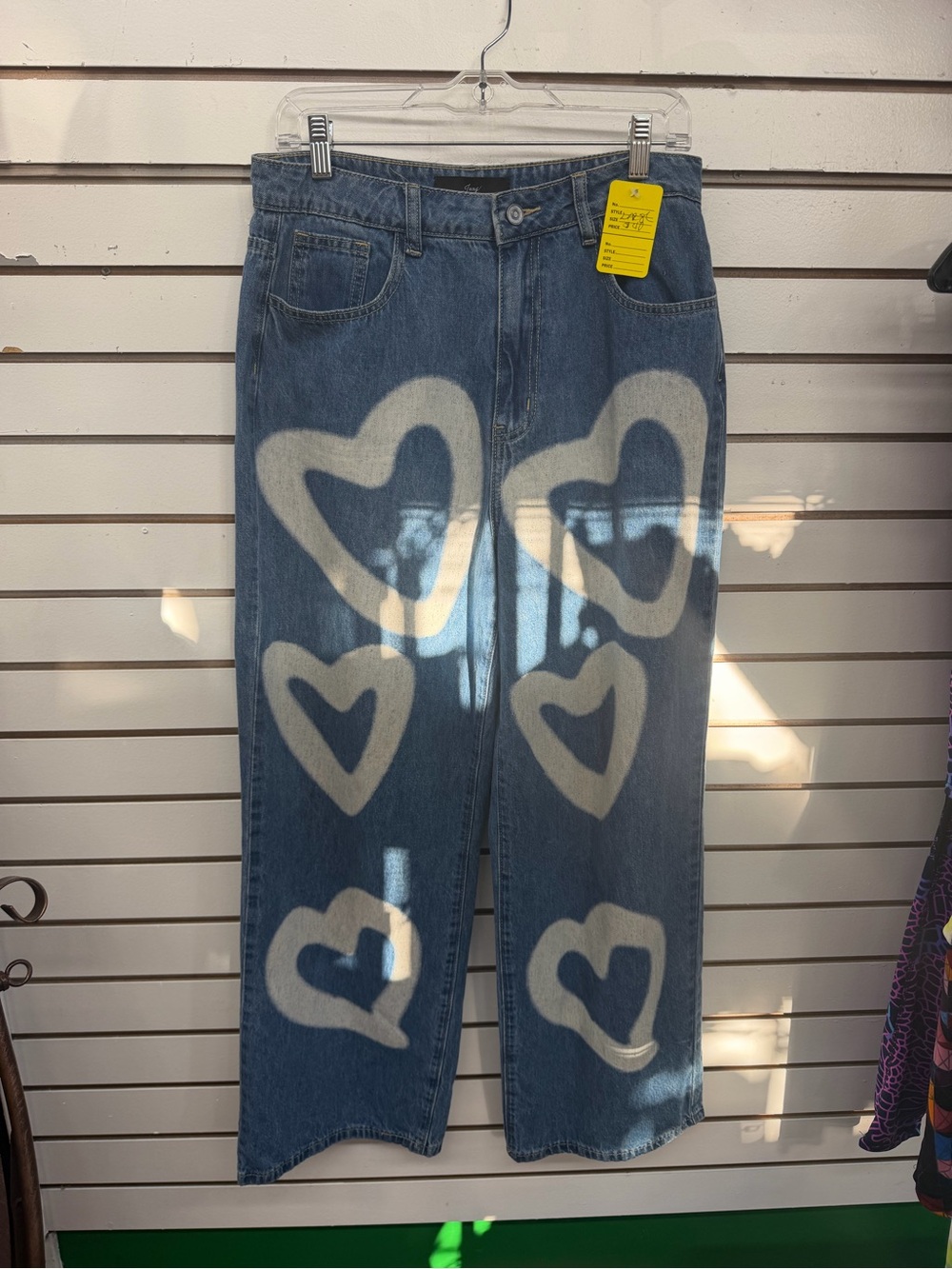 Juny Heart Print Wide Leg Jeans Women’s Novelty Denim Pants